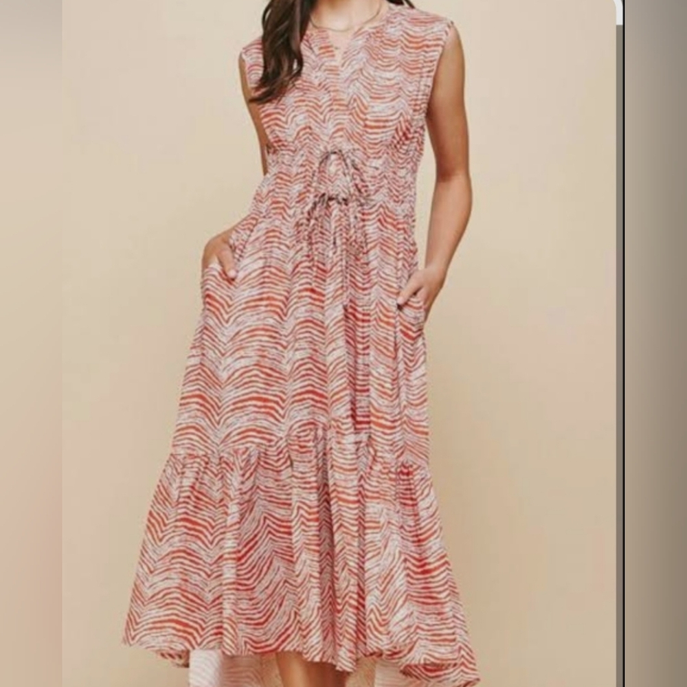 Pinch Design Red and White High Low Dress